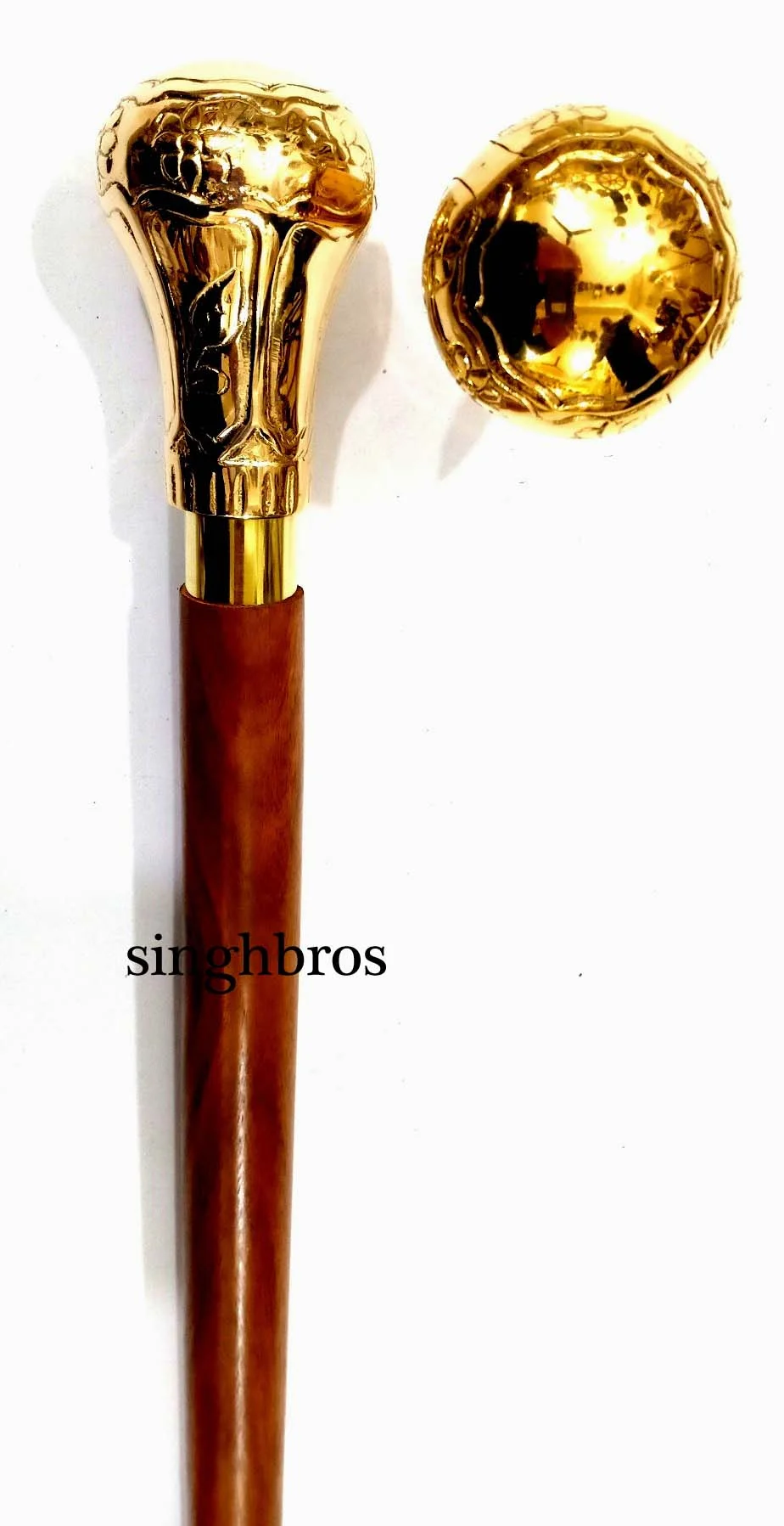 Nautical Brass Walking Stick — Handcrafted Wooden Cane 37" — Handmade Antique Replica | SinghBros Mart