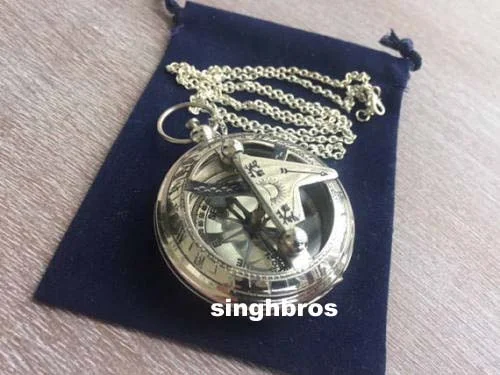 Maritime Push Button Pocket Compass with Chain — Chrome Brass — Handmade Antique Replica | SinghBros Mart
