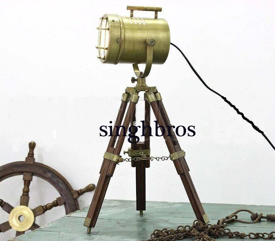 Vintage Tripod Spotlight Table Lamp — Antique Brass Finish