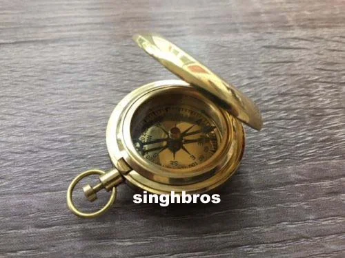 Solid Brass Push Button Compass — Nautical Flat Design 2 Inch