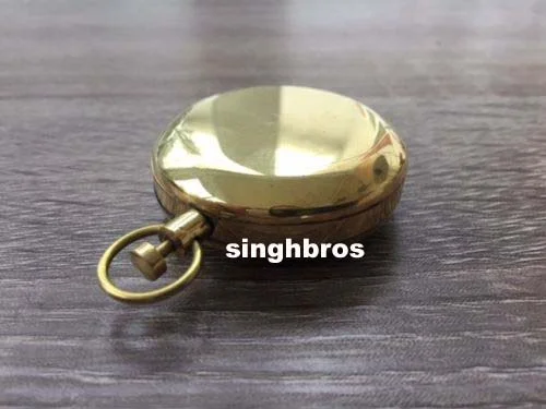 Solid Brass Push Button Compass — Nautical Flat Design 2 Inch — detail view | SinghBros Mart