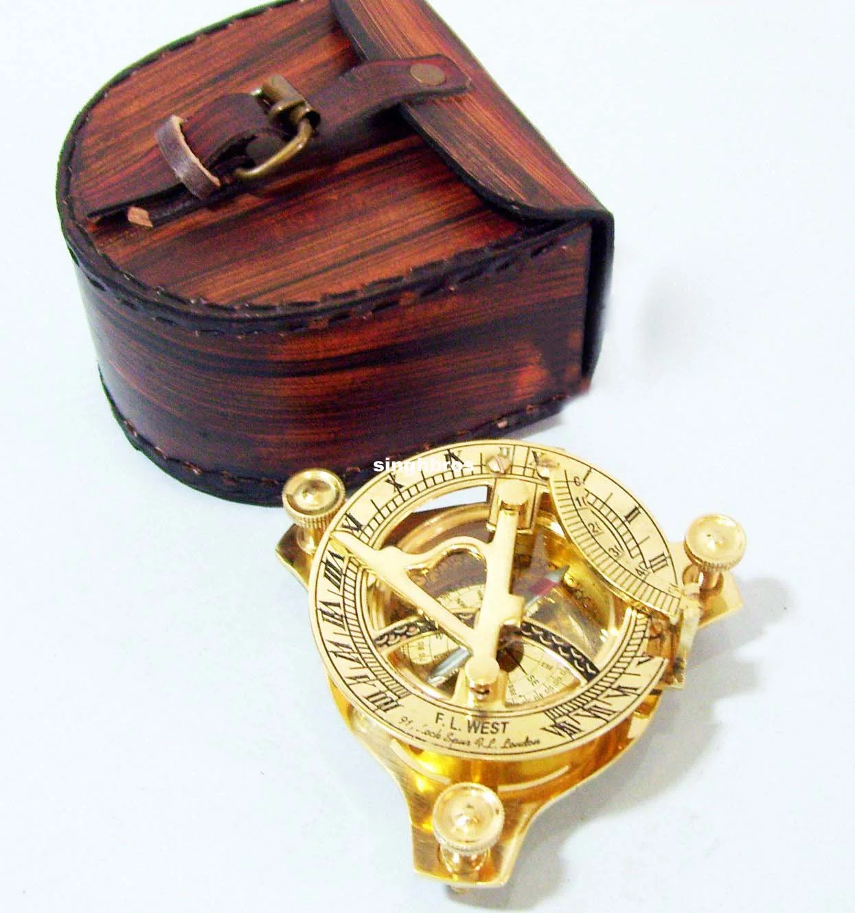 Vintage Brass Sundial Compass — Maritime Nautical Decor — angle view | SinghBros Mart