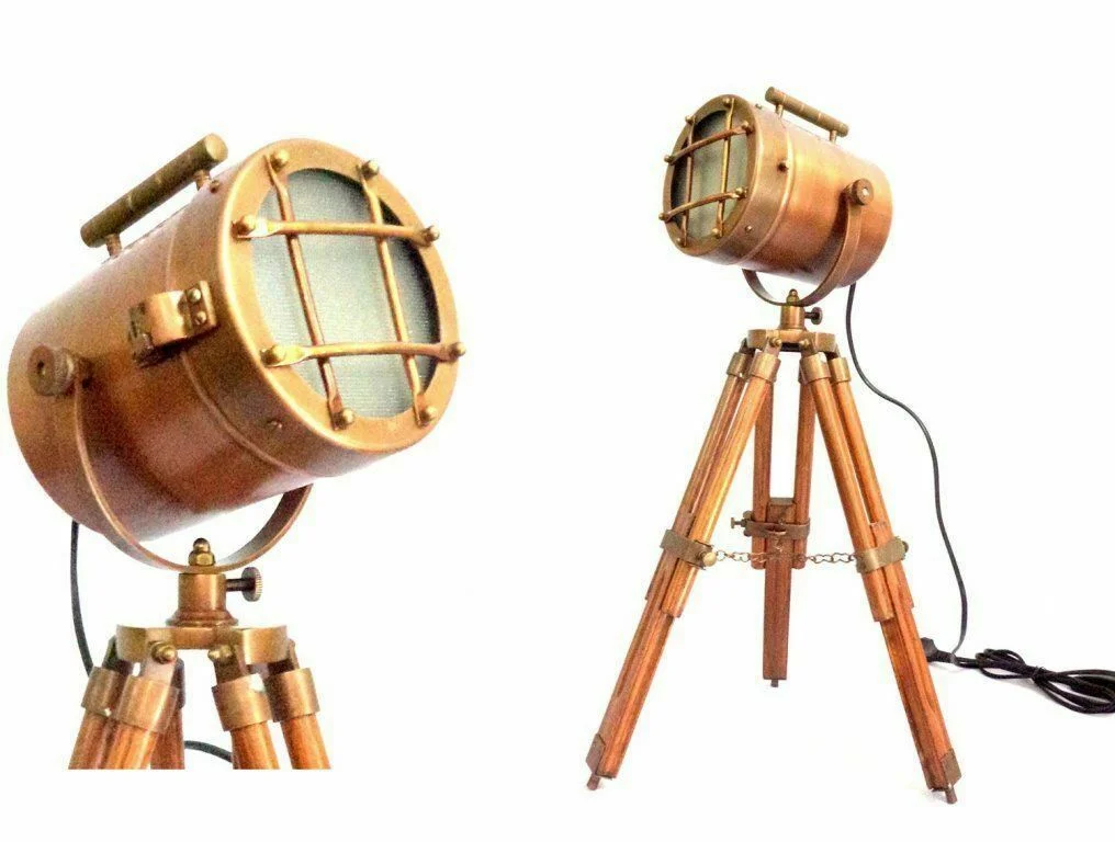Nautical Spotlight Table Lamp — Brown Tripod Stand 22 Inch | SinghBros Mart