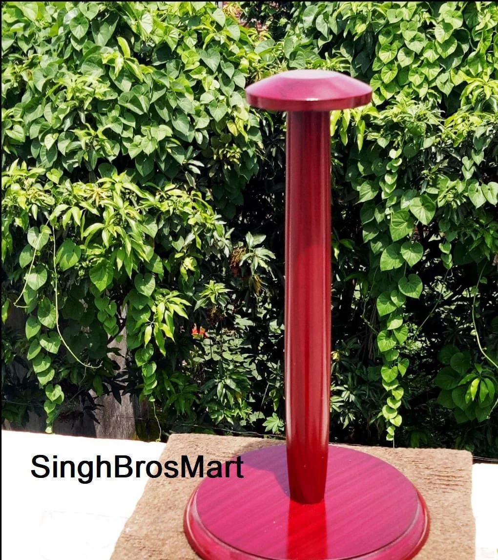Medieval Wooden Helmet Stand — Red Finish Display Base