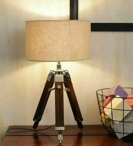 Nautical Tripod Table Lamp — LED Shade with Stand — Handmade Antique Replica | SinghBros Mart