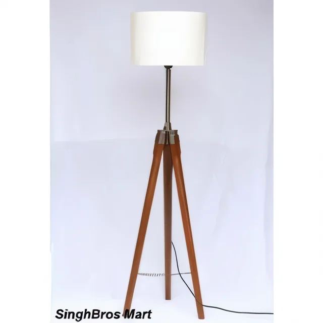 Tripod Floor Lamp — Antique Brass Finish with Wood Stand