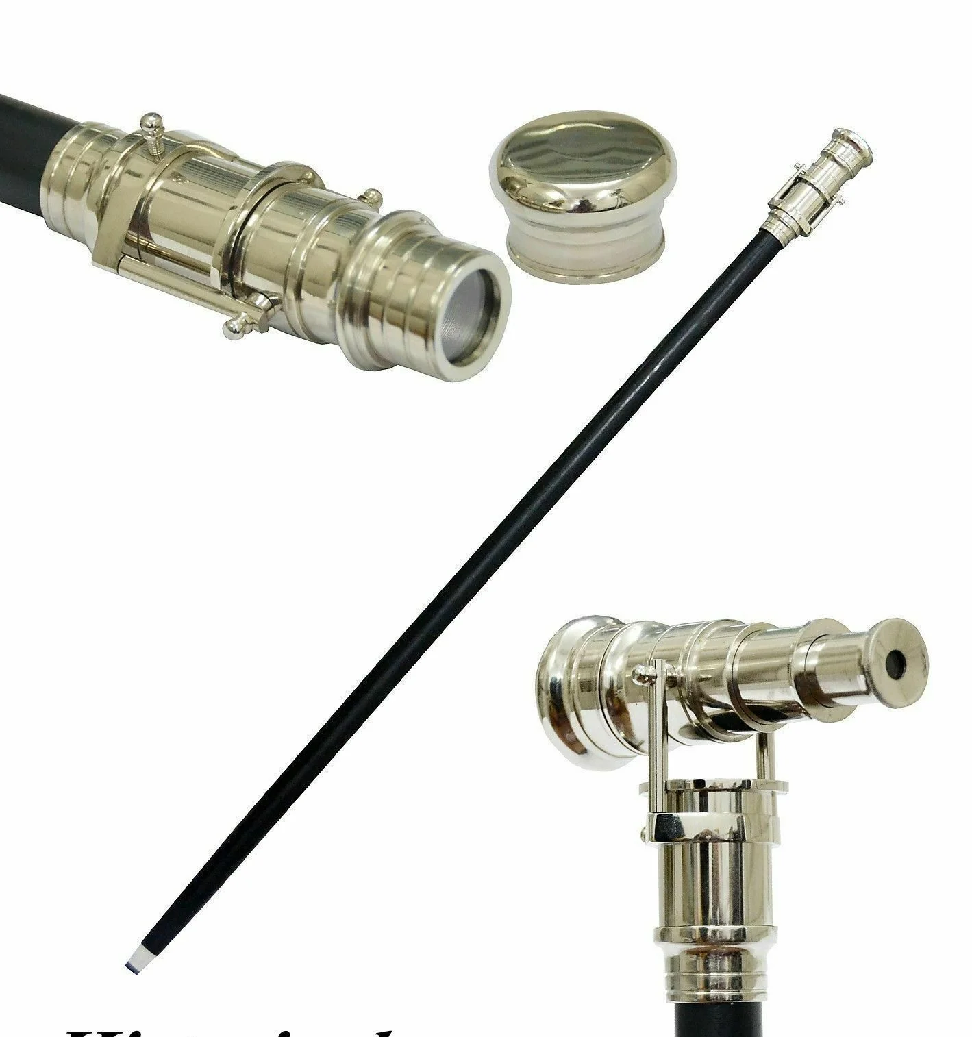 Nautical Telescope Walking Stick — Brass & Wood Design | SinghBros Mart