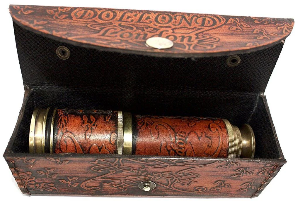 Brass Telescope 16.5" — 5x Magnification with Leather Case — close-up | SinghBros Mart