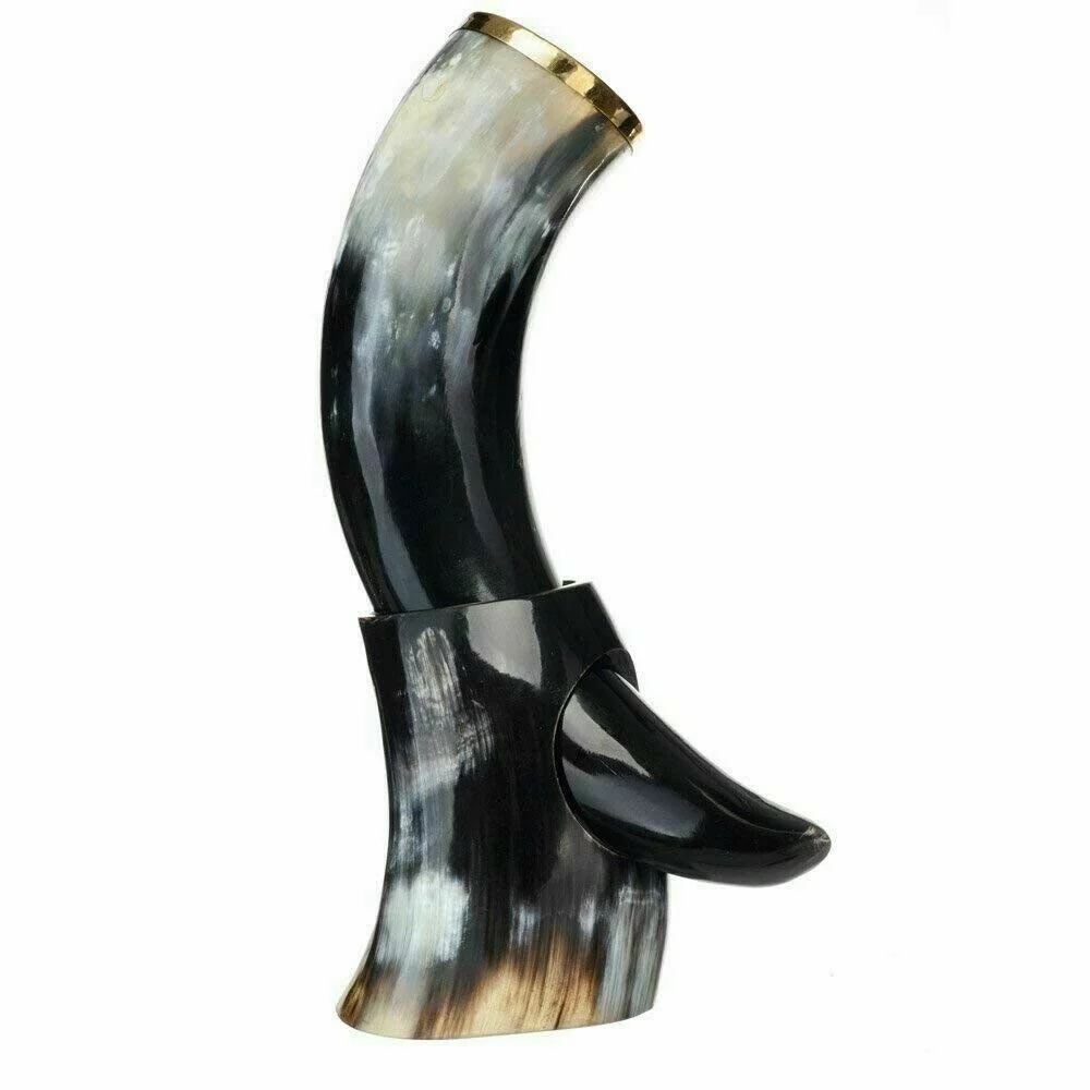 Viking Ox Horn Drinking Mug — Handcrafted With Stand