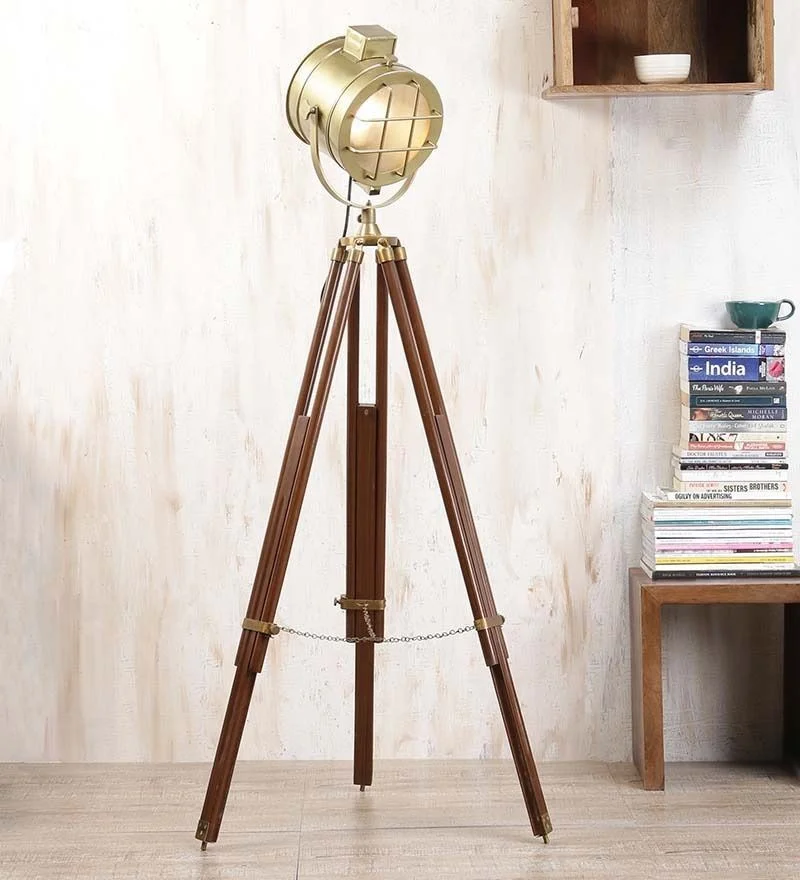 Vintage Brass Spotlight Floor Lamp — 65 Inch Tripod Stand