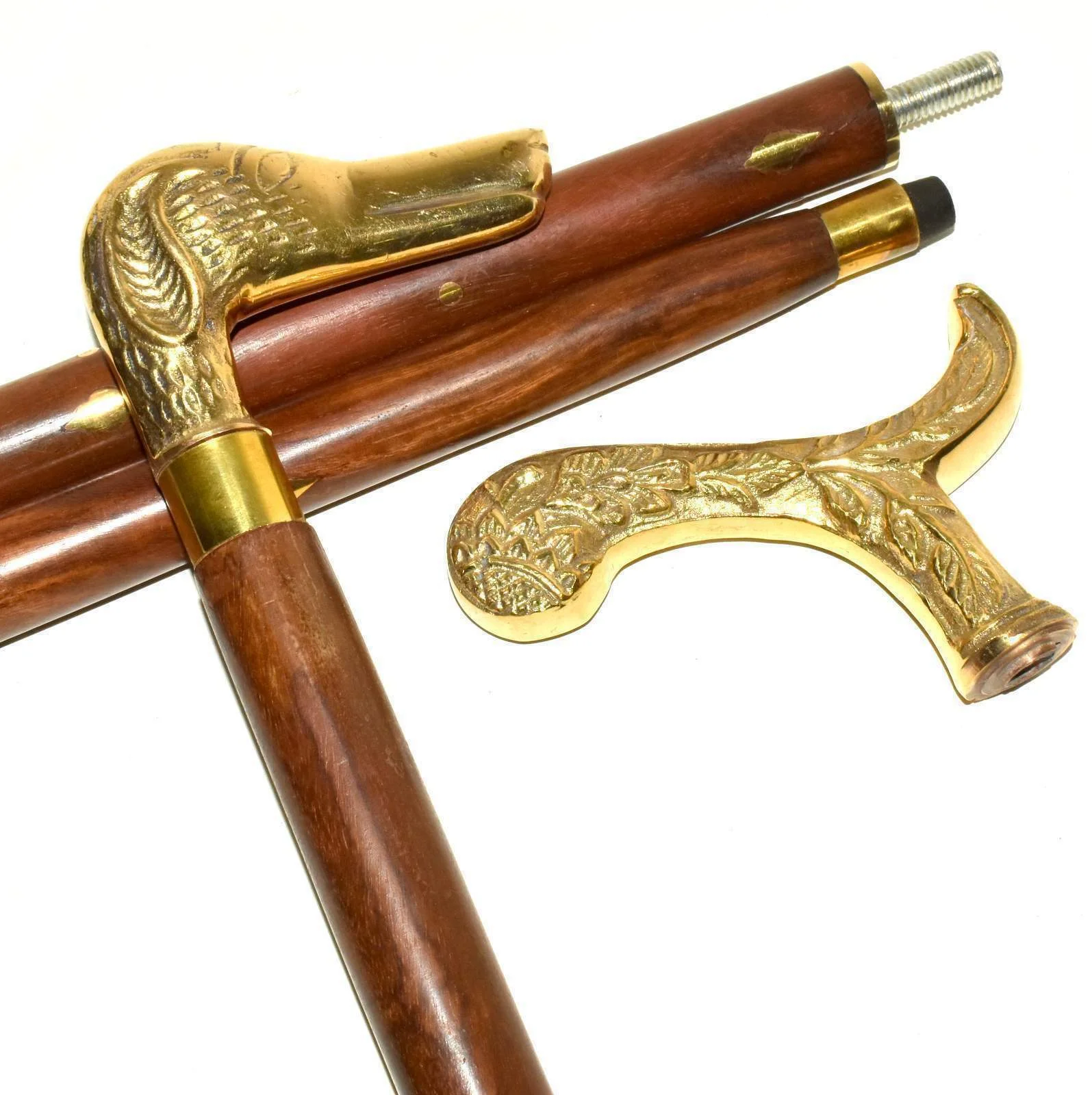Brass Handle Walking Cane — 36 Inch Designer Stick — detail view | SinghBros Mart