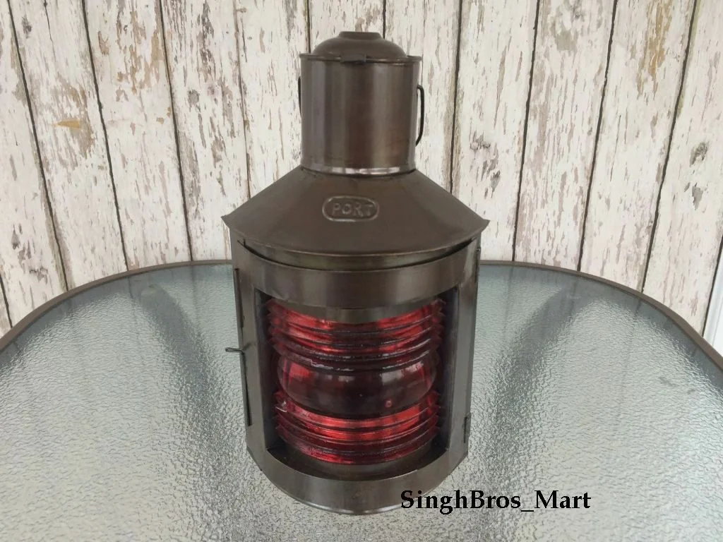 Starboard Ship Lantern — Red Fresnel Glass Oil Lamp 10.25" — Handmade Antique Replica | SinghBros Mart