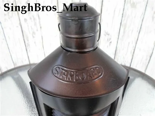 Nautical Ship Lantern — Green Fresnel Lens Starboard Oil Lamp — detail view | SinghBros Mart