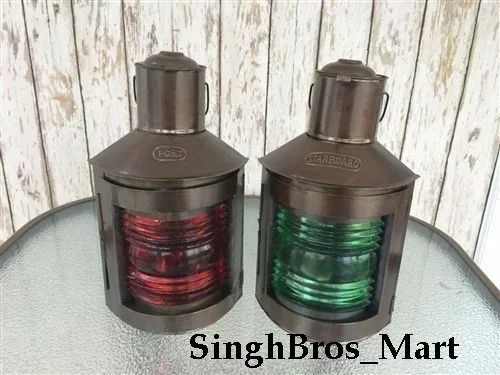 Nautical Ship Oil Lanterns Set — Port and Starboard Fresnel Lens