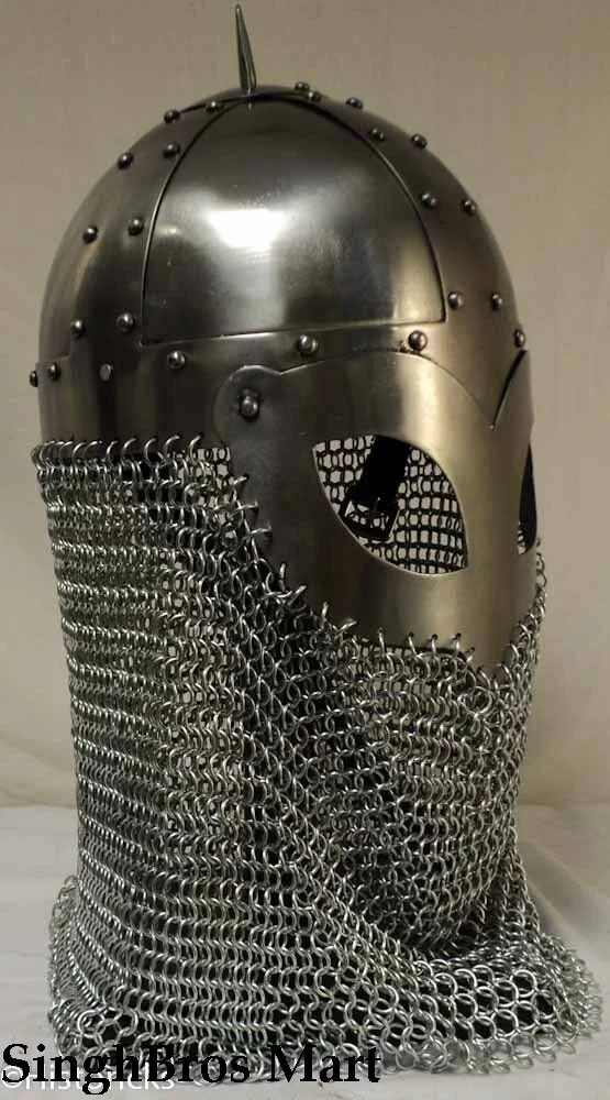 Medieval Knight Helmet with Chainmail — 18 Gauge Steel — detail view | SinghBros Mart