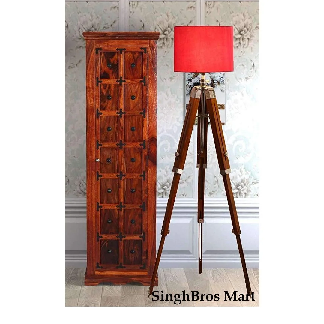 Vintage Tripod Floor Lamp — Chrome Wood 60 Inch Stand — detail view | SinghBros Mart