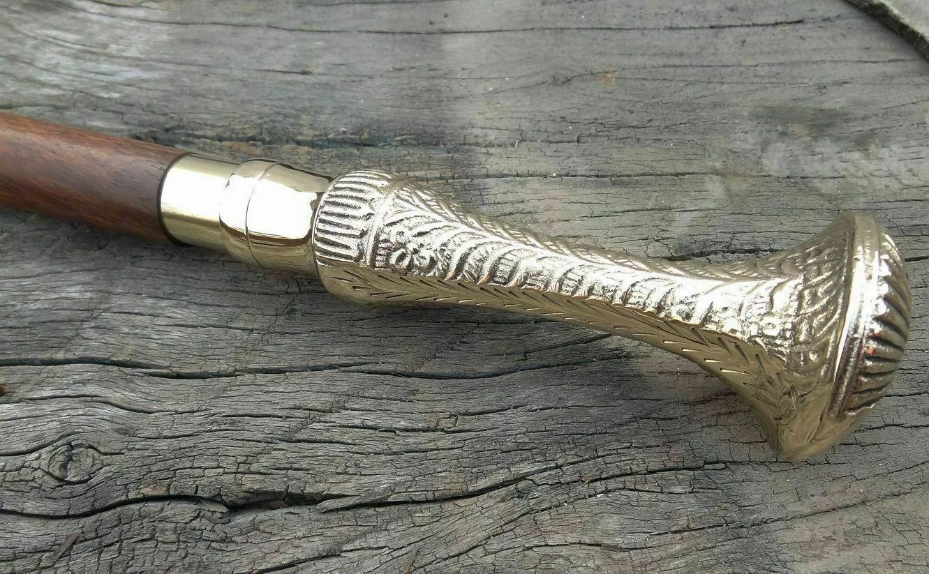 Nautical Walking Stick with Chrome Handle — Handcrafted Wood 37" — detail view | SinghBros Mart