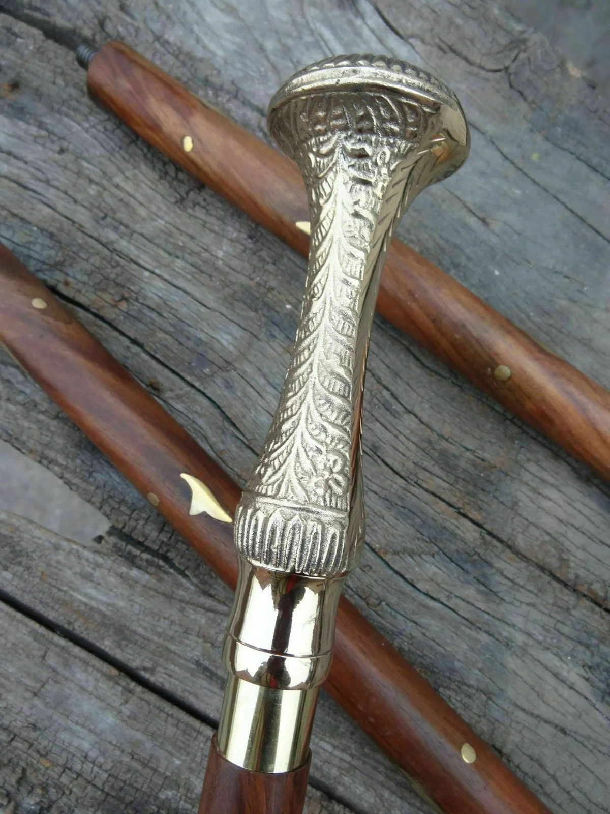 Nautical Walking Stick with Chrome Handle — Handcrafted Wood 37" | SinghBros Mart