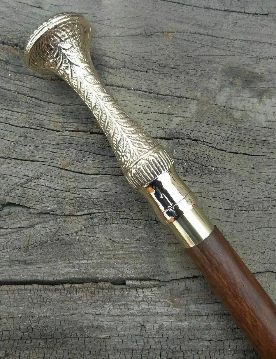 Nautical Walking Stick with Chrome Handle — Handcrafted Wood 37" — close-up | SinghBros Mart