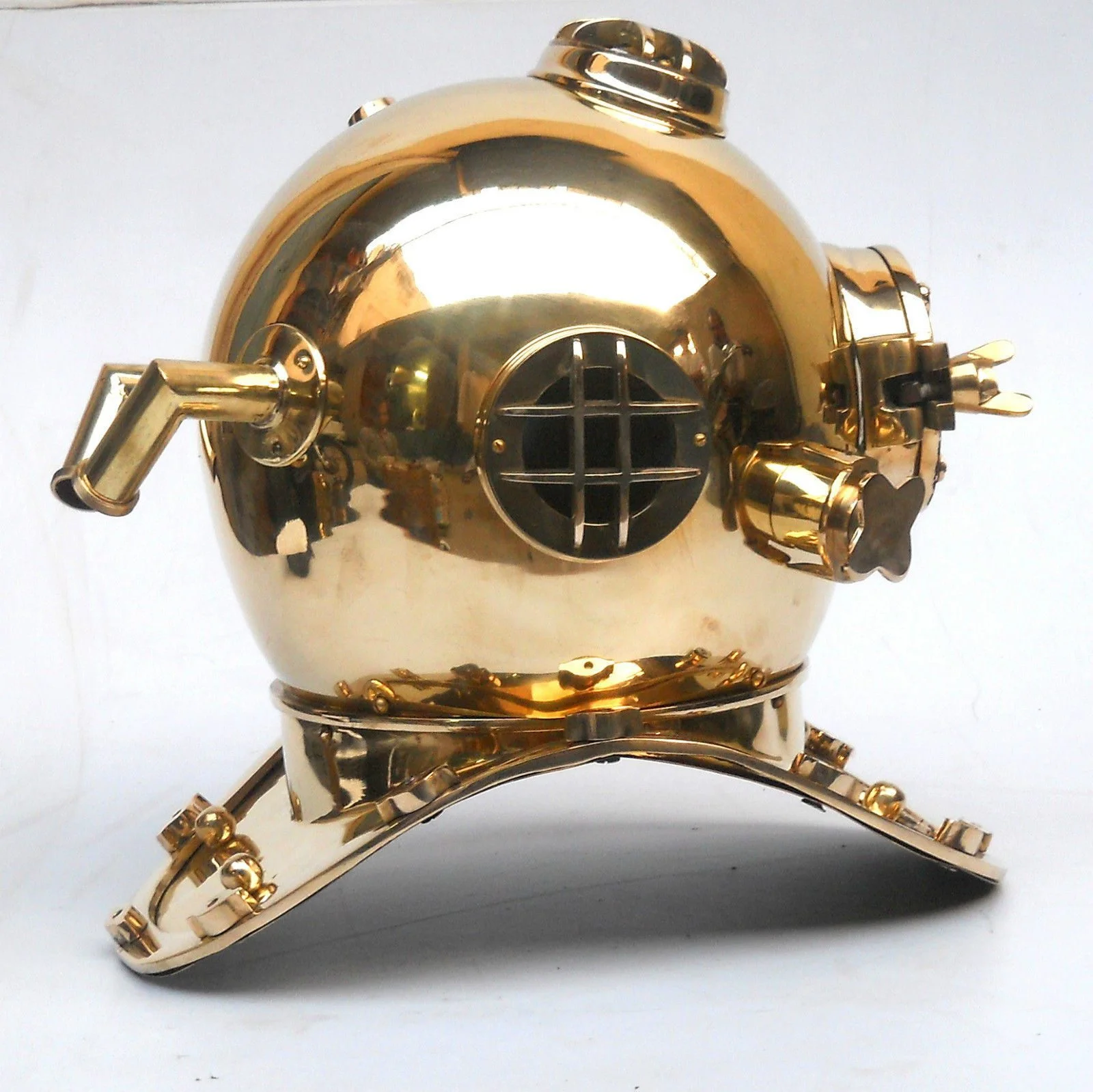 Antique Brass Diving Helmet — Nautical Marine Collectible — detail view | SinghBros Mart