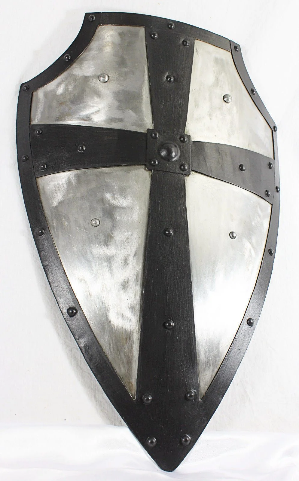 Medieval Templar Shield — Handcrafted Steel &amp; Brass Full Size — detail view | SinghBros Mart