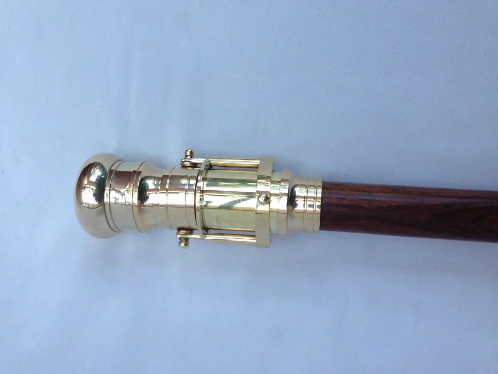 Victorian Telescope Walking Cane — Brass Handle Rosewood — close-up | SinghBros Mart