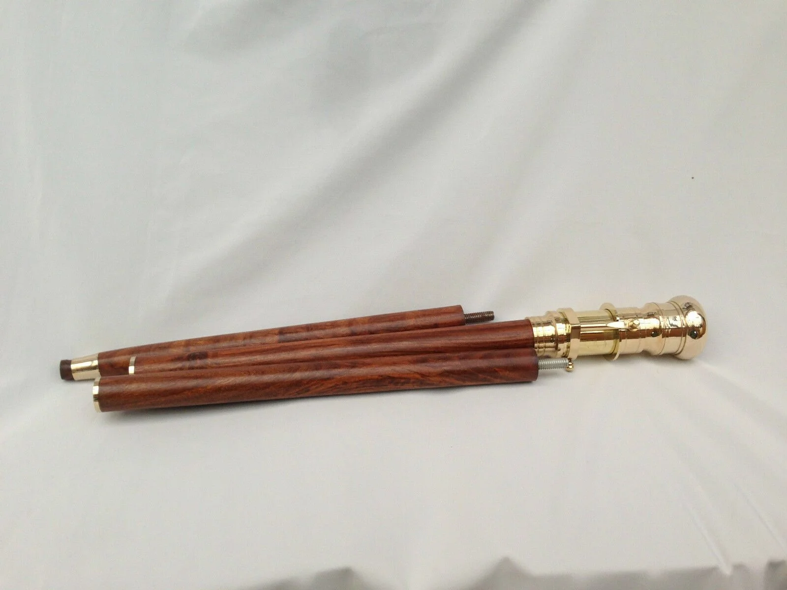 Victorian Telescope Walking Cane — Brass Handle Rosewood — angle view | SinghBros Mart
