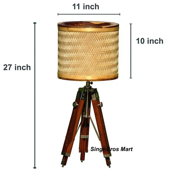 Natural Wood Tripod Floor Lamp Stand — Handmade 29 Inch — close-up | SinghBros Mart