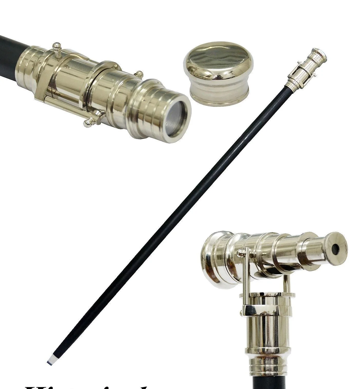 Brass Telescope Walking Cane — Wooden Nautical Design 38 Inch — Handmade Antique Replica | SinghBros Mart