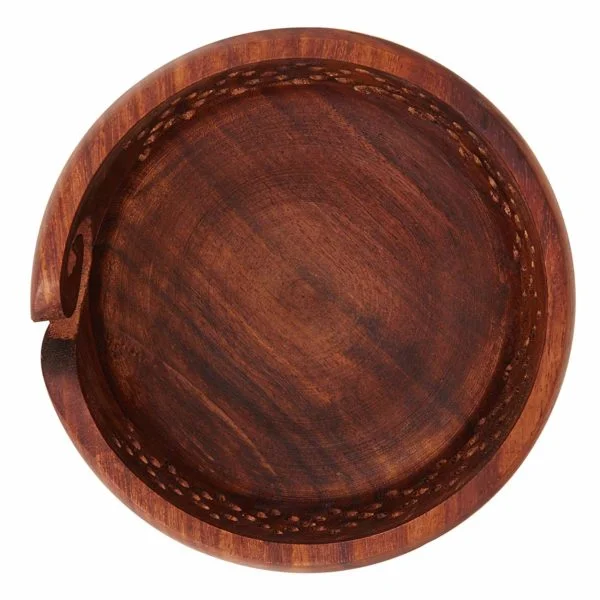 Wooden Yarn Bowl for Knitting — Handmade Storage Organizer — detail view | SinghBros Mart