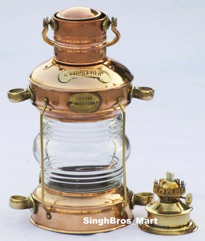 Nautical Brass Anchor Oil Lamp — Maritime Ship Lantern Design
