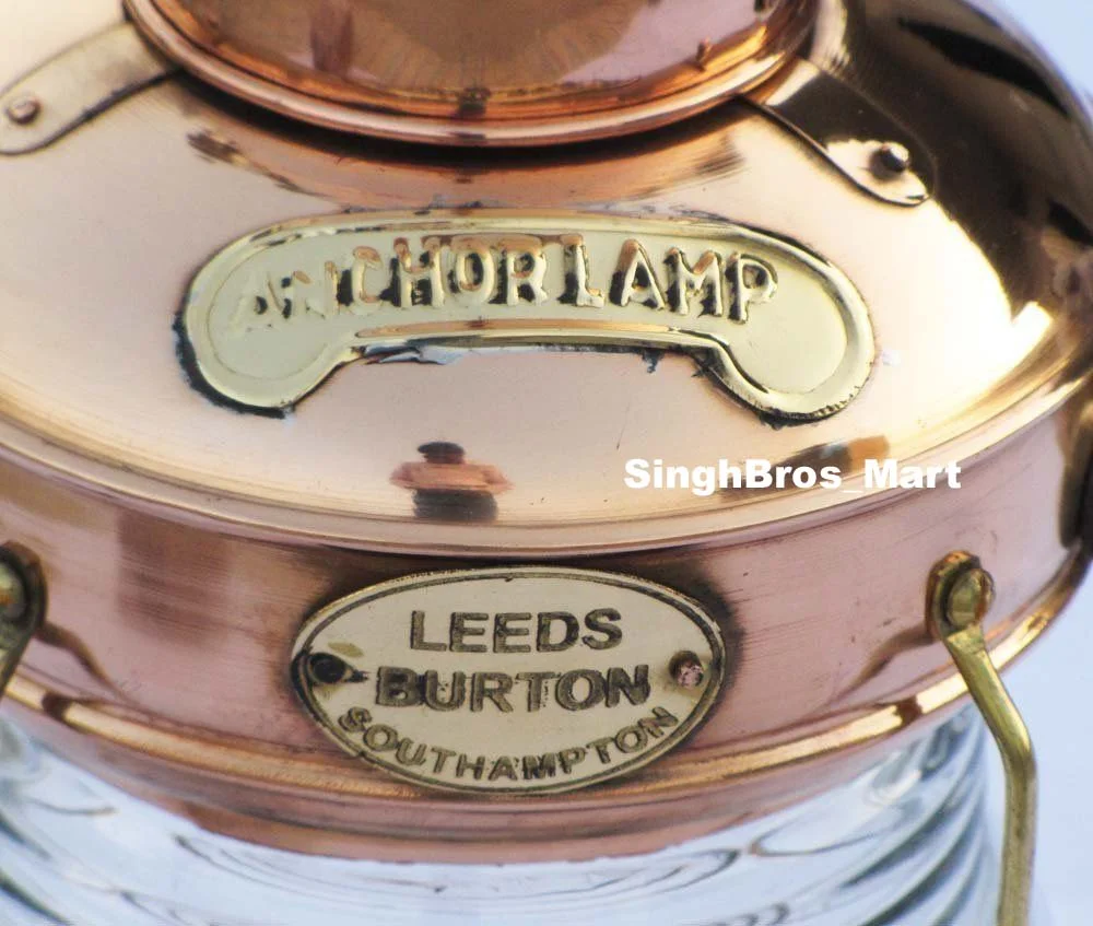 Nautical Brass Anchor Oil Lamp — Maritime Ship Lantern Design — detail view | SinghBros Mart