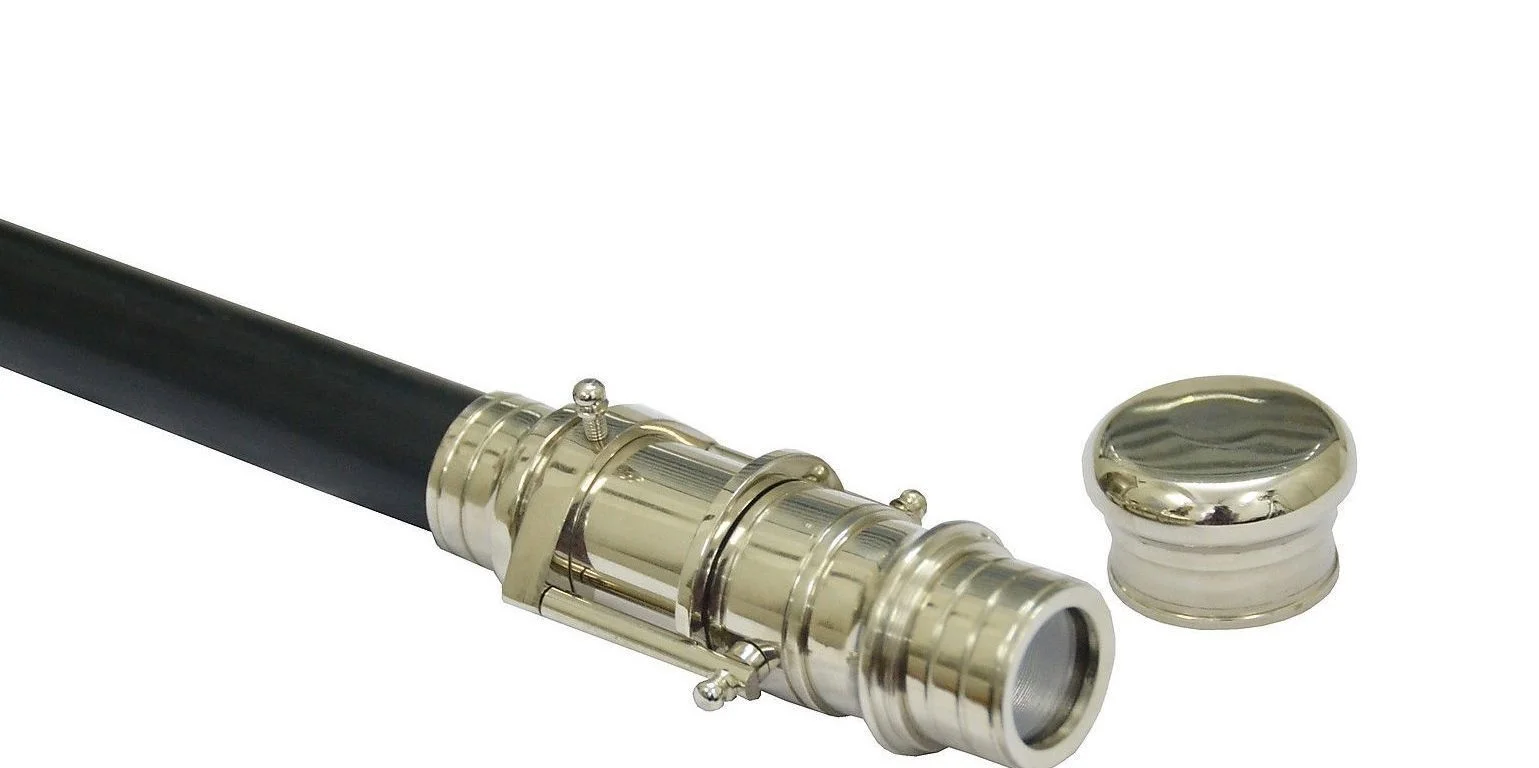 Victorian Rosewood Telescope Cane — Functional Chrome Optic — detail view | SinghBros Mart
