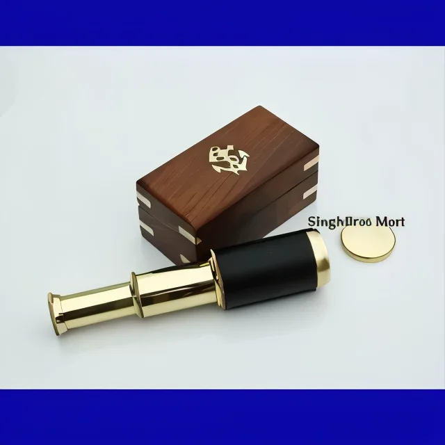 Brass Nautical Telescope — Vintage Pullout with Wooden Box
 compact 6"