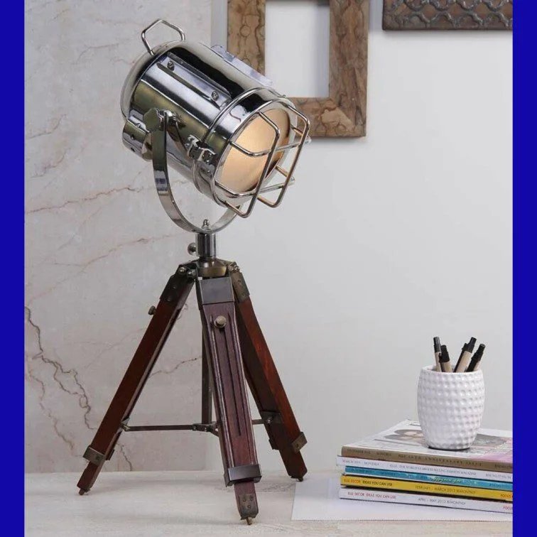 Nautical Tripod Table Lamp — Chrome Spotlight 24 Inches | SinghBros Mart