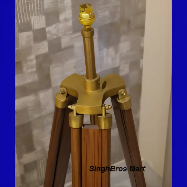 Vintage Tripod Floor Lamp — Adjustable Teak Wood Industrial — detail view | SinghBros Mart