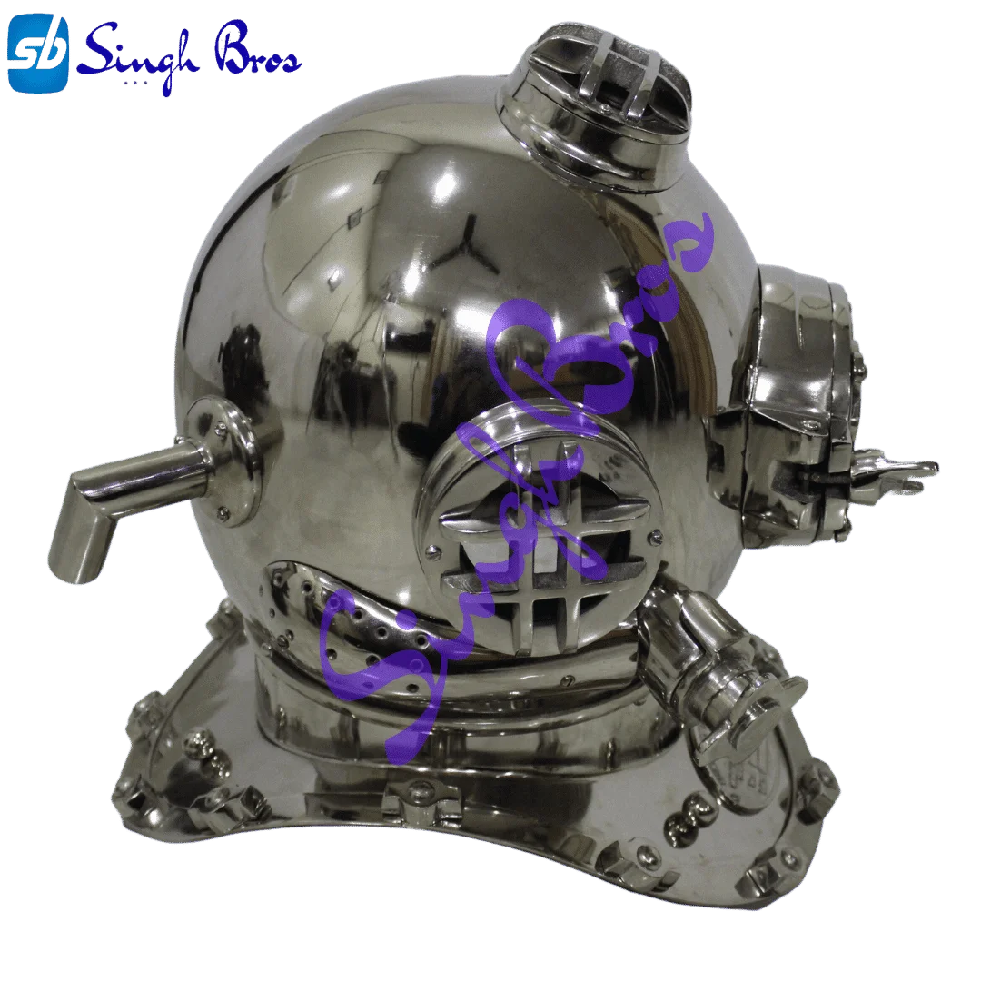Chrome Scuba Diving Helmet — 18 Inch Nautical Replica Display — detail view | SinghBros Mart