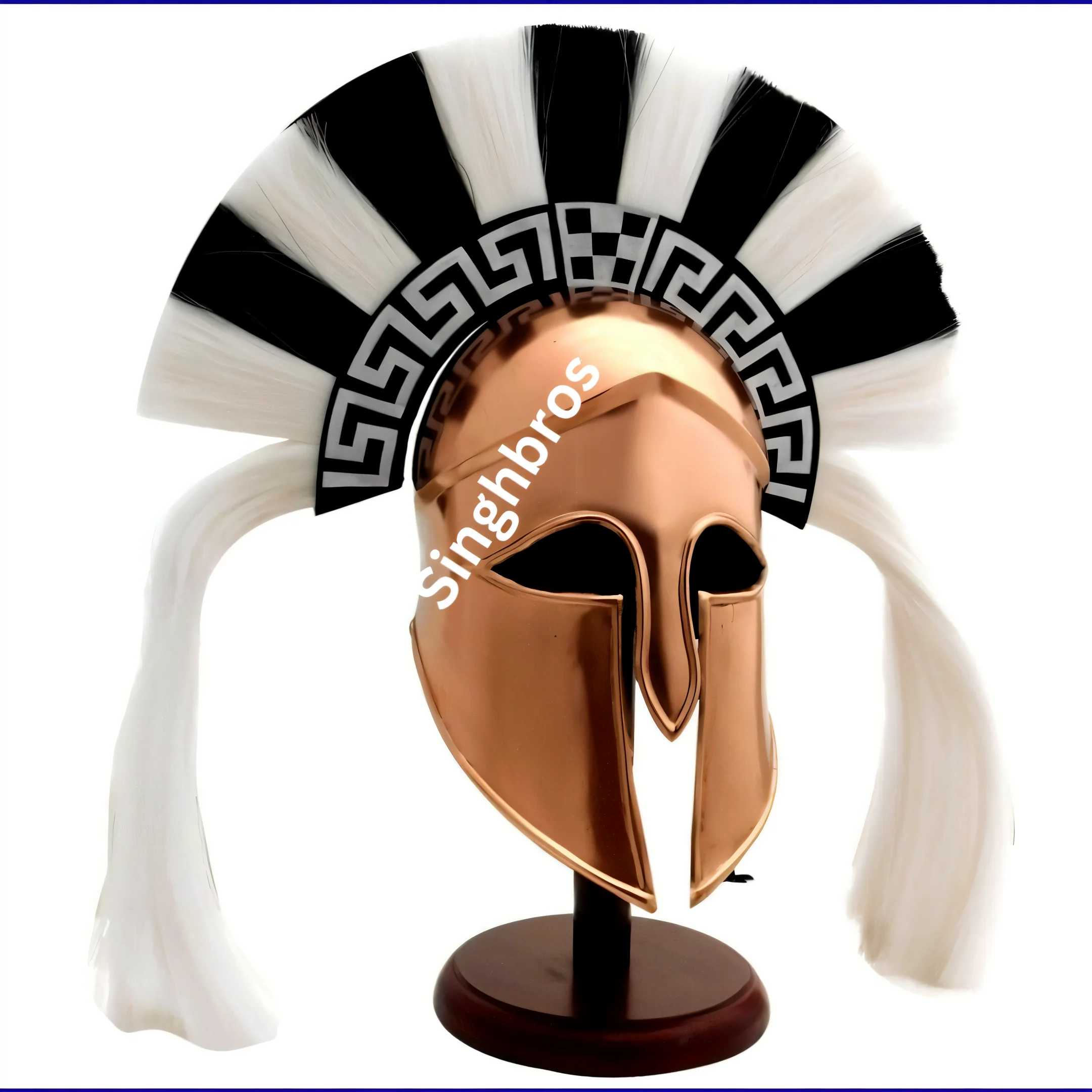 Greek Corinthian Helmet — 18 Gauge Steel with Black White Plume