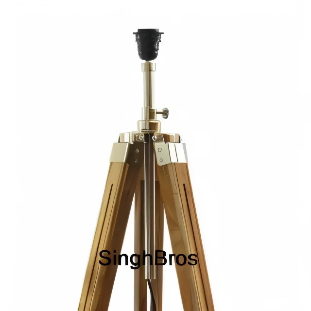 Nautical Tripod Floor Lamp — Chrome & Brown Wood Finish | SinghBros Mart